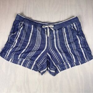 Nautica White & Blue Striped Drawstring Linen Blend Shorts Size: XL